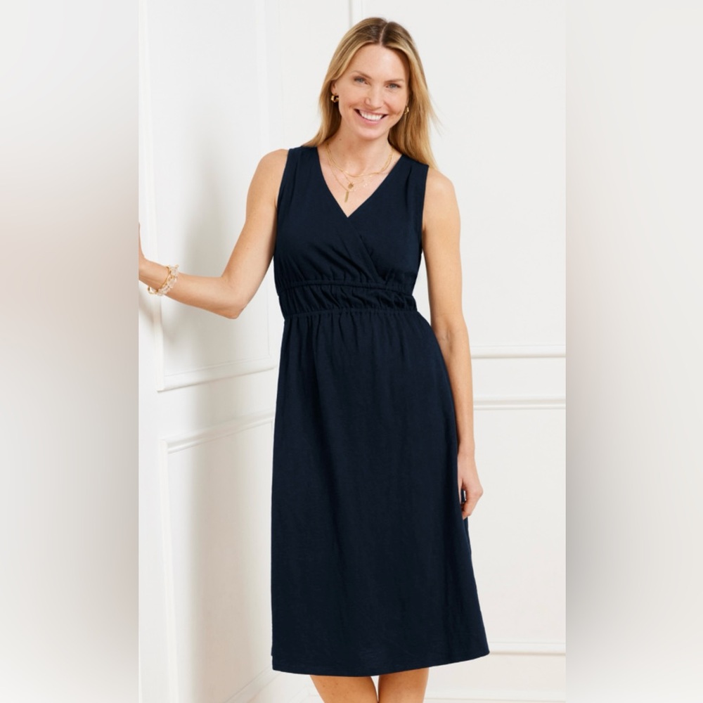 Talbots Nantucket Cotton Slub SZ M Navy Blue Fit and Flare Dress